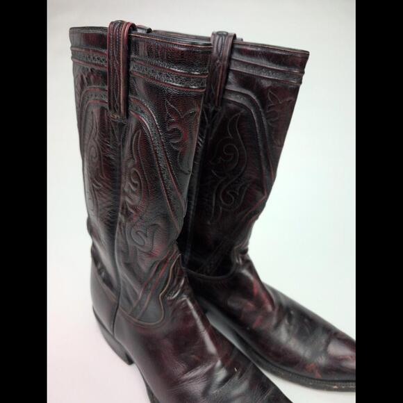 VTG 70s LUCCHESE CLASSICS Sz 10.5C L6631 Black Cherry Goat  display picture 2